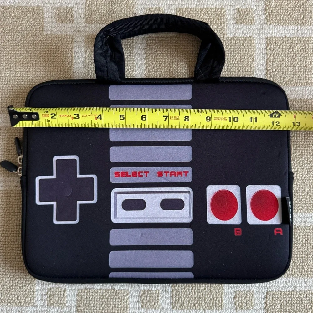 Laptop Sleeve iPad Case Travel Tech Black Gray Retro Game Controller Print O/S